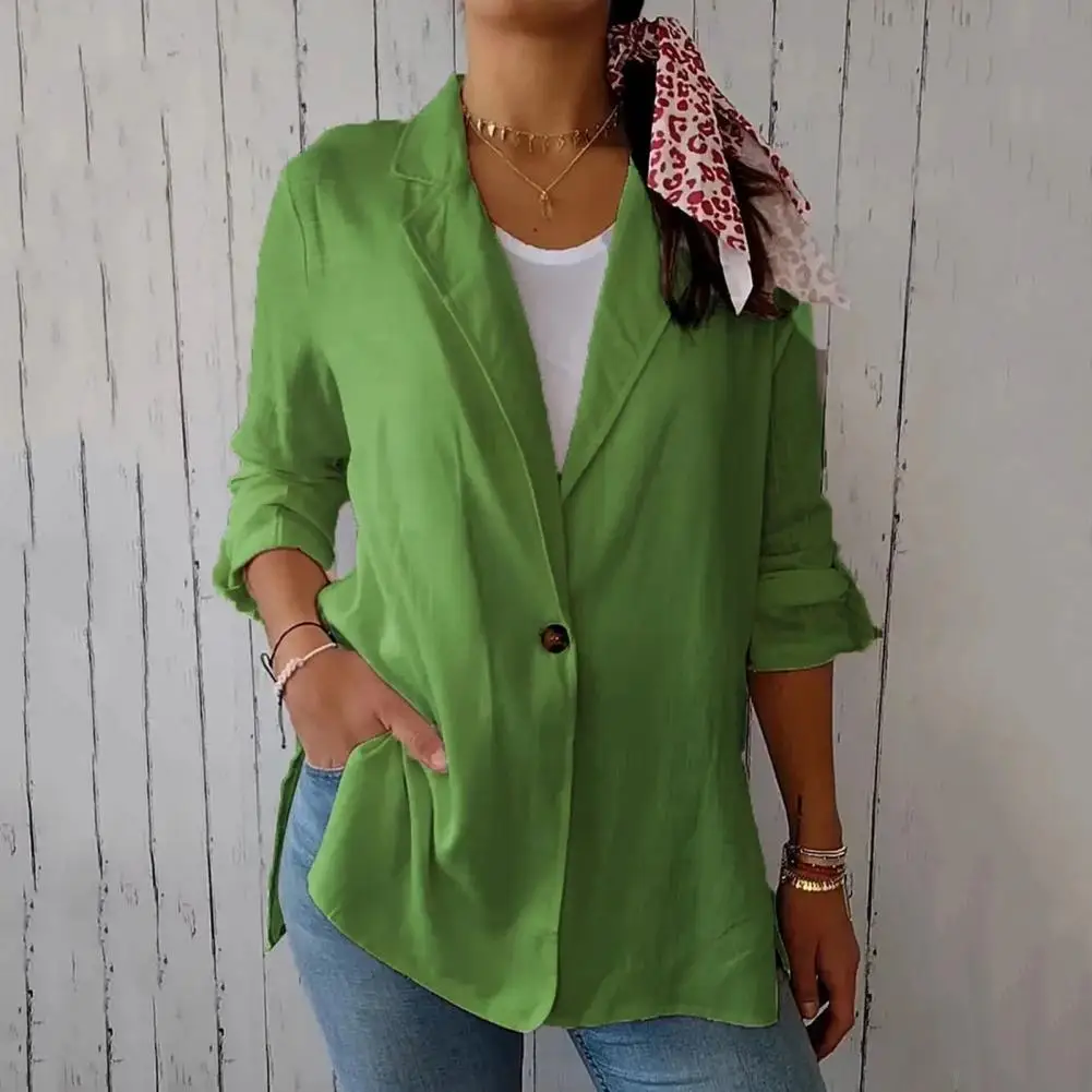 Chaqueta de traje delgada con solapa elegante para mujer, abrigo de manga larga, prendas de vestir de negocios, chaqueta de un solo pecho con dobladillo de abertura lateral, sólido