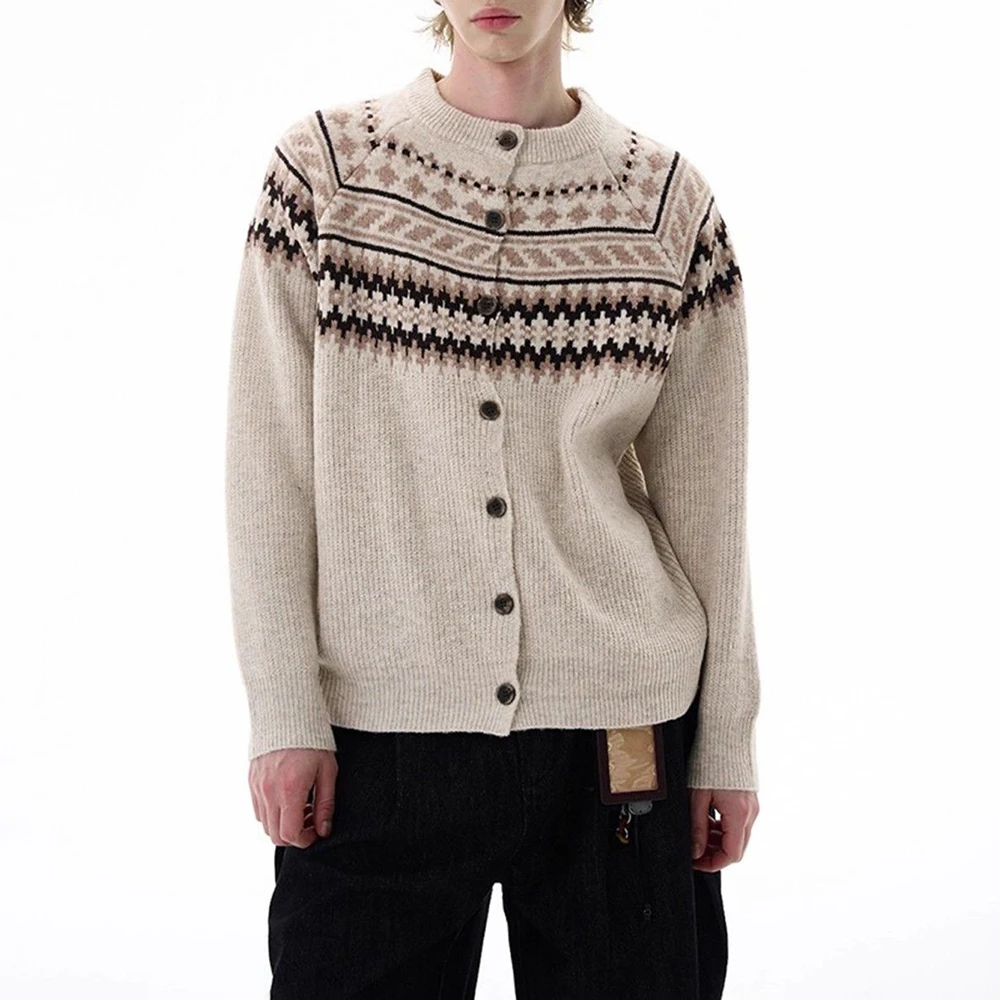 

Winter Men's Ethnic Style Long-Sleeved Cardigan Sweater Unisex American Retro Fashion Trendy High Street Casual Loose Men's Top