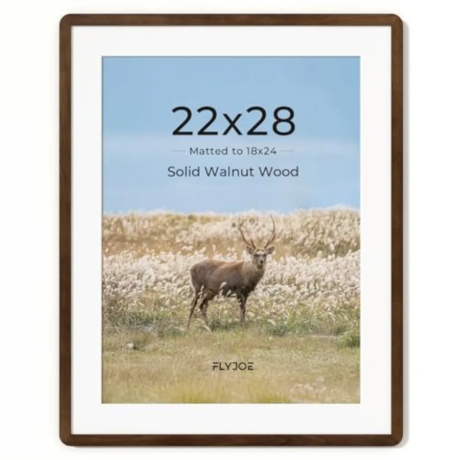 

22x28 Poster Frame, Solid Walnut Wood 22 x 28 Picture Frame Matted to 18x24, 22x28 Photo Frame with HD Tempered Glass, 22 by 28