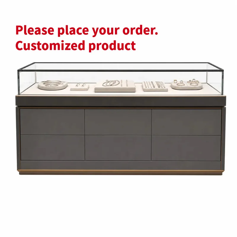 custom.Custom Wall Mounted Jewelry Showcase Metal Frame Wooden Back Panel Glass LED Display Jewelry Store