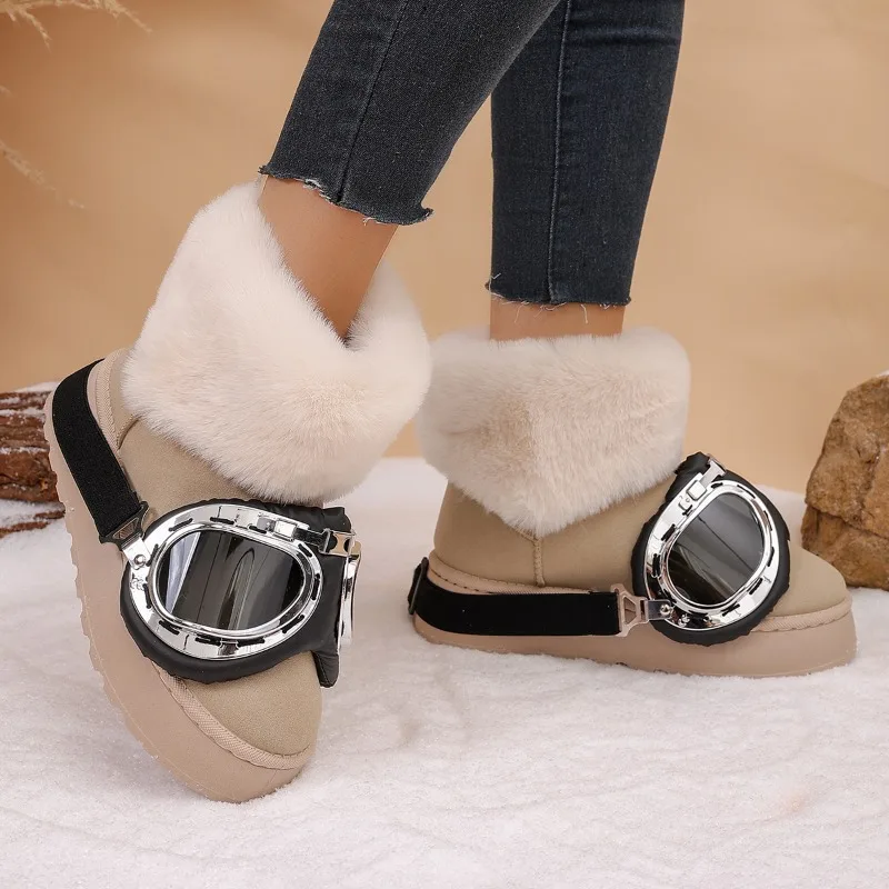 Winter Glasses Decor Thick Soled Comfort Women's Snow Boots 2026 Fashion Fleece Lined Warm Round Toe Casual Boots for Women view 5