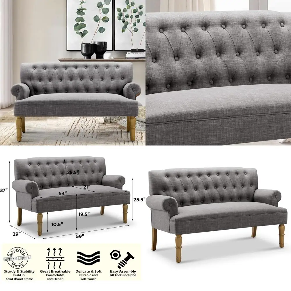 

Linen Upholstered Loveseat Sofa in Ash Color for Living Room