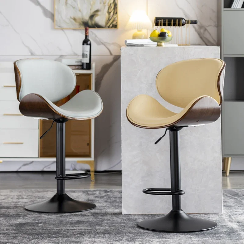 Leren barstoelen in Europese stijl Luxe thuisreceptiestoelen Hoge krukken Eenvoudig modern Mid-century Aanbieding Ontbijtmeubilair