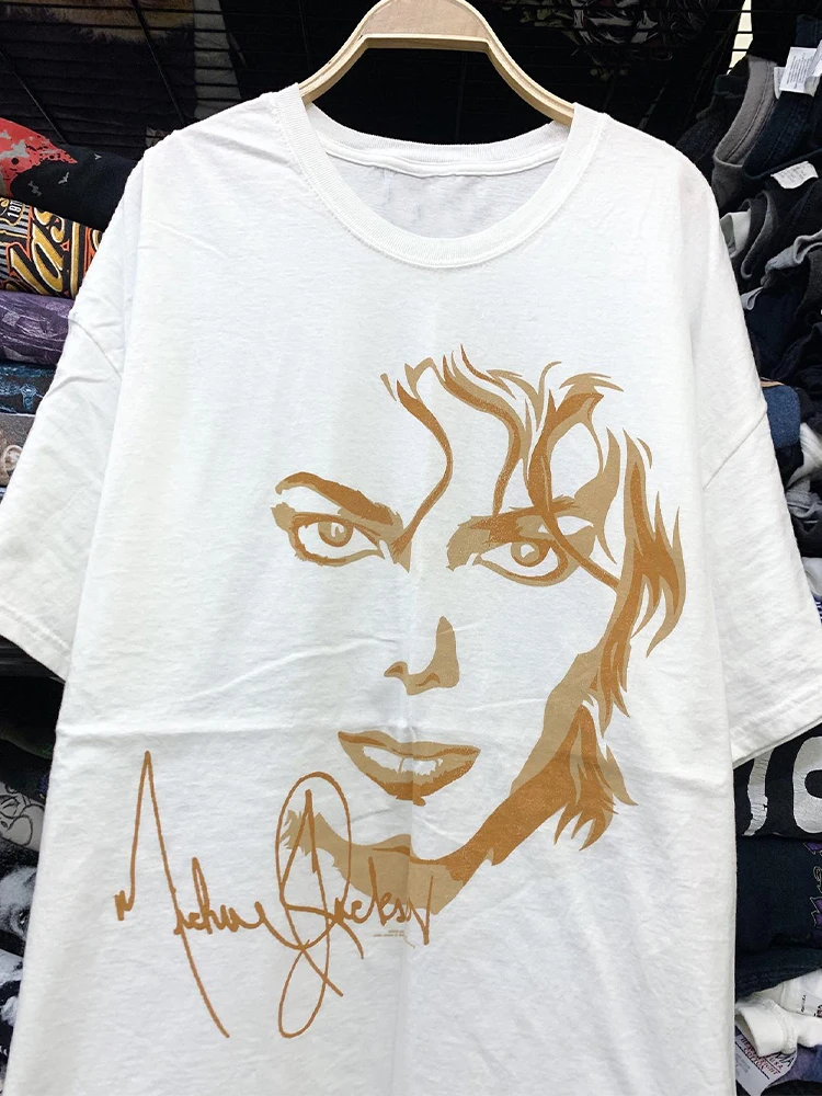 Michael Jackson Tribute Sketch Portrait Print Short Sleeve Cotton High Street T-Shirt Unisex Youth Fashion Summer Top