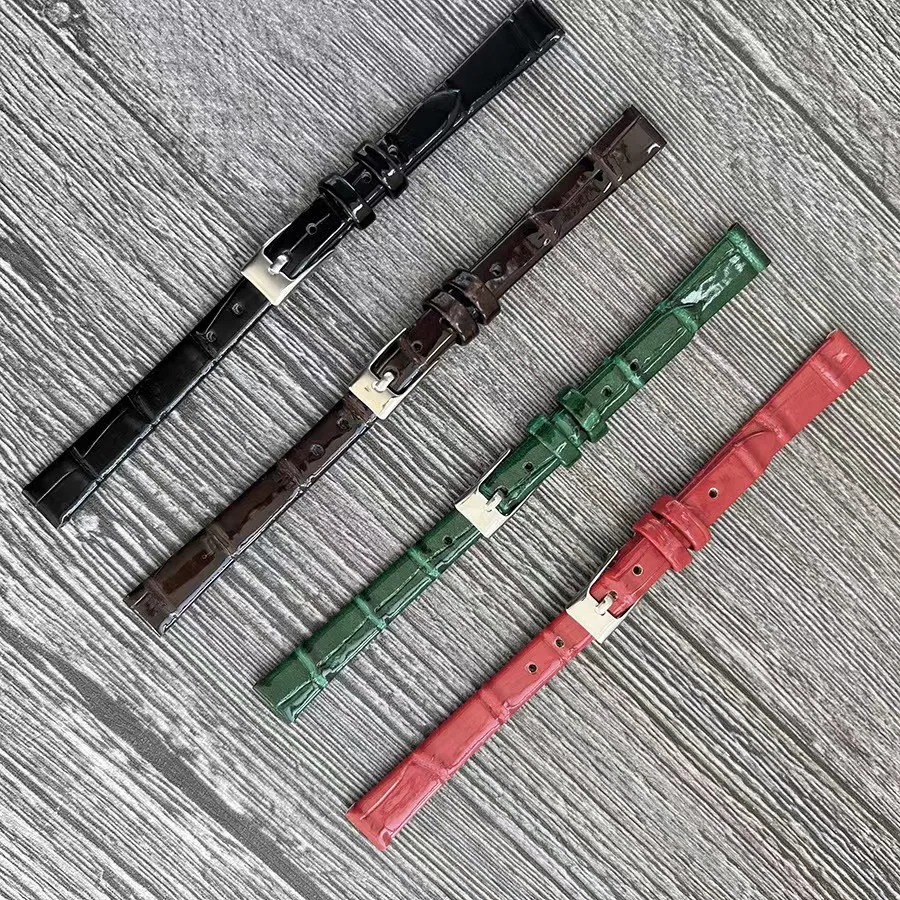 Watch accessories, belt slub pattern, leather watch strap women, red watch chain, 10mm small green watch strap