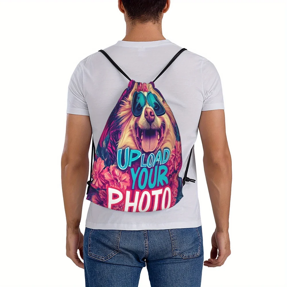 1Pc Personalized Customizable Photo Drawstring Bag -Lightweight Travel Sports Bags Gym Sack Storage Backpack, Holiday Gift