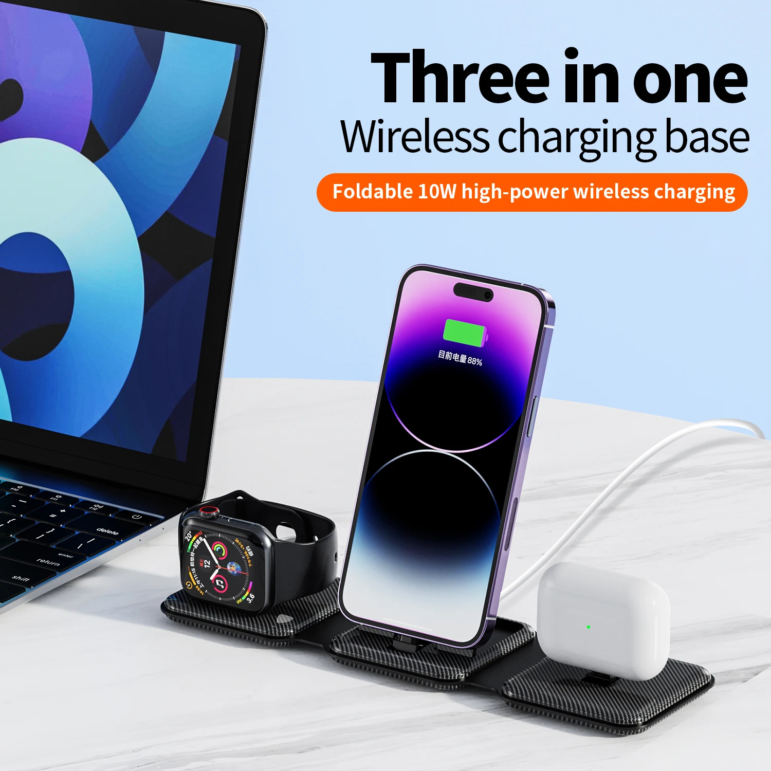 3 in 1 Foldable Magnetic Wireless Charger For iPhone 15 14 13 12 Pro XS Fast Wireless Charging Pad For Airpods Pro iWatch 8 7 6