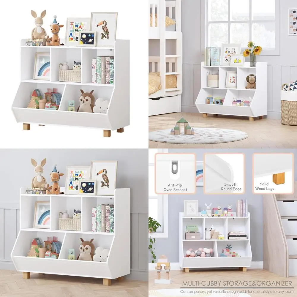 

Белая детская книжная полка с 5 кубами и органайзер для игрушек с ножками для детских комнат, гостиных и детских комнат
