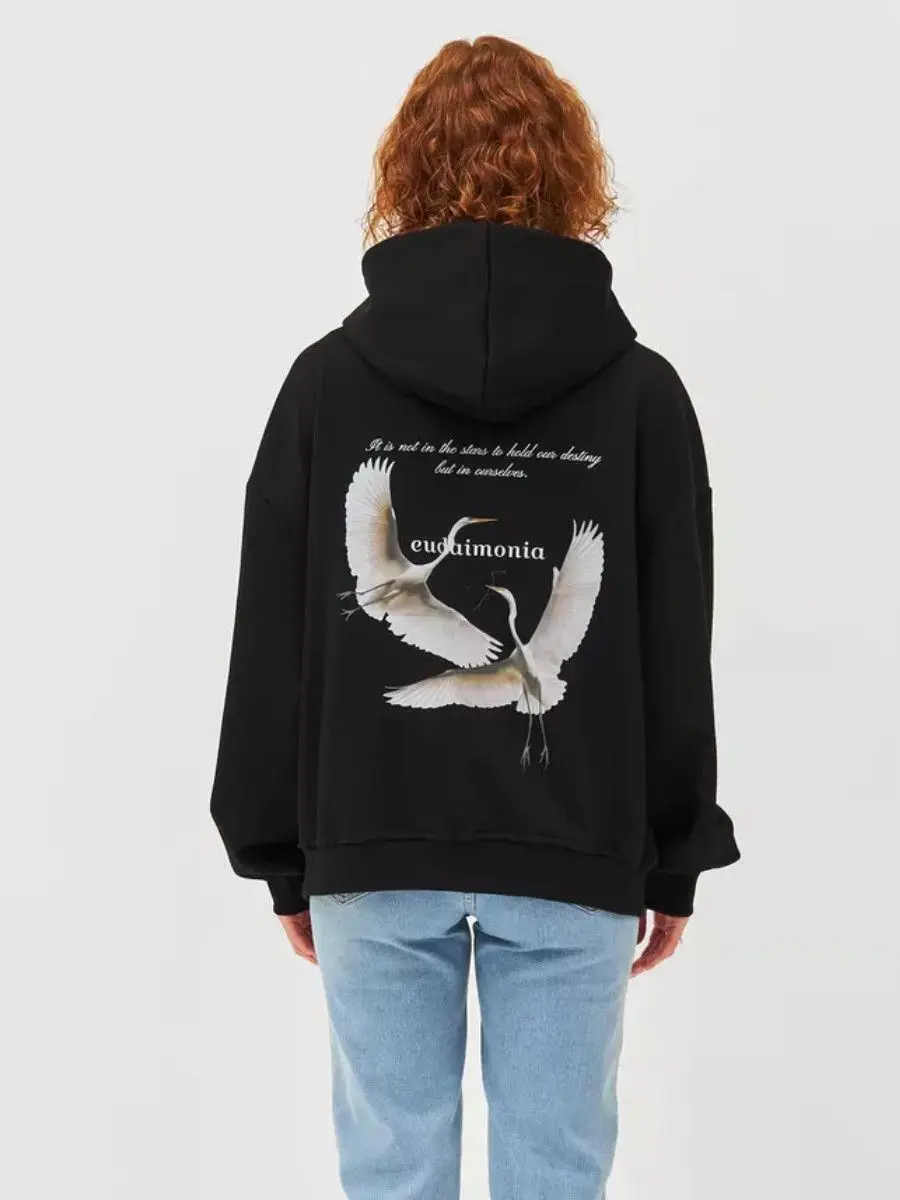 Bluza z kapturem z grafiką latającego białego ptaka, marka hip-hopowa, modna marka, nadrukowana, męska, damska, oversize, bluzy, kurtki, hip-hop Y2K, unisex