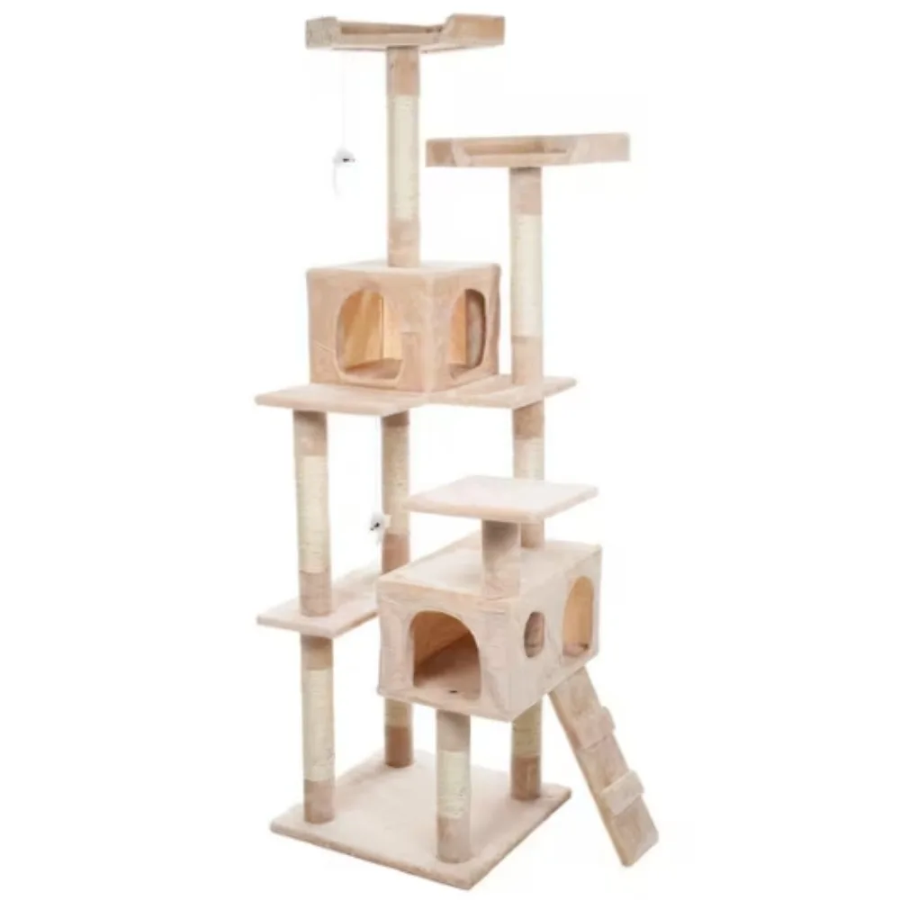 

Cat Tree - 5.5-Foot Cat Tower for Indoor Cats with Perches, 2 Condos, 9 Cat Scratching Posts, 2 Hanging Toys, and 2-Step Ladder