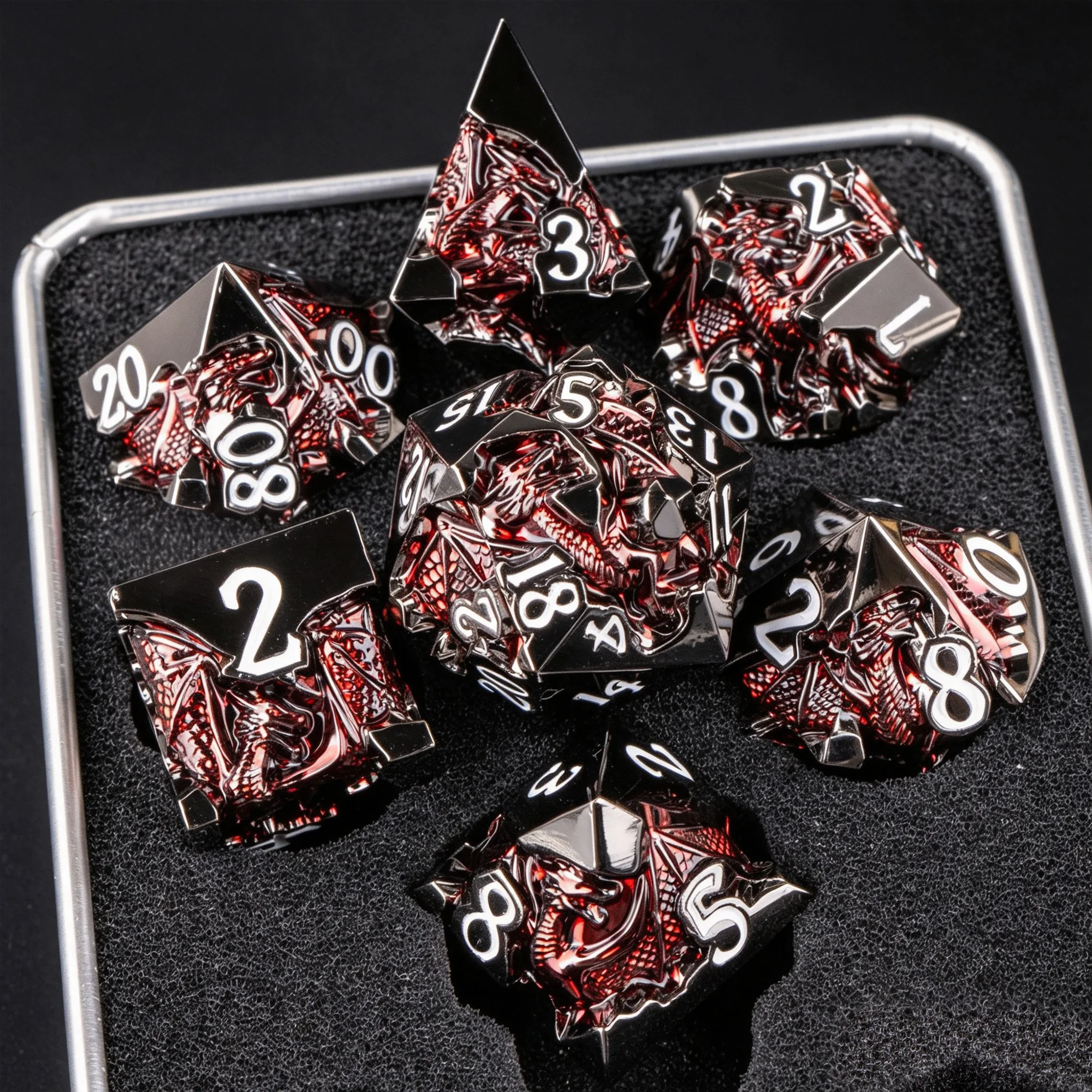 Luxury Metal DND Dice Set Dragon Engraved Polyhedral Dice RPG Game Dice Dungeons and Dragons Dice Set Gift for Tabletop Game