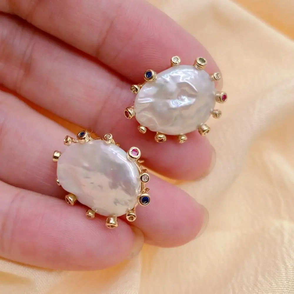 

Серьги-гвоздики KKGEM 14x18 мм с культивированным белым жемчугом Кеши для женщин, ювелирные изделия на День Святого Валентина