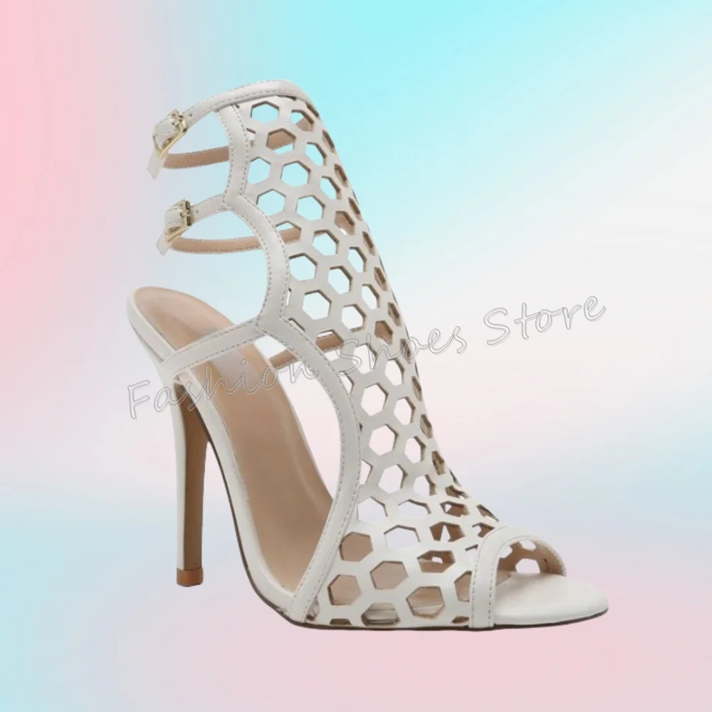 الأبيض الجوف خارج المفتوحة تو الصنادل الكاحل مشبك رقيقة عالية الكعب أحذية عالية الكعب للنساء مثير الكعوب 2025 جديد Zapatos Para Mujere #2