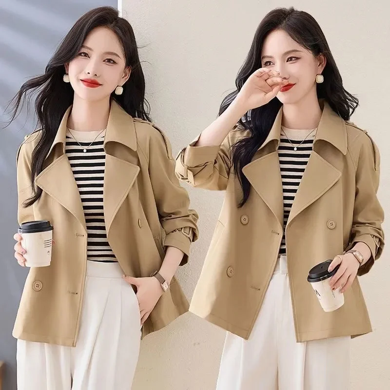 2025 Spring Autumn New Lining Trench Coat Ladies High-Quality Windbreaker Jacket Woman Fashion Temperament Short Outerwear Tops