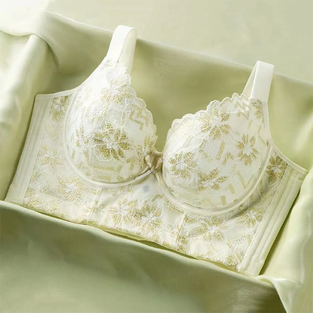 

Beautiful Back Gathered Lace Bras Soft Steel Ring Breathable Adjustable Luxurious Noble