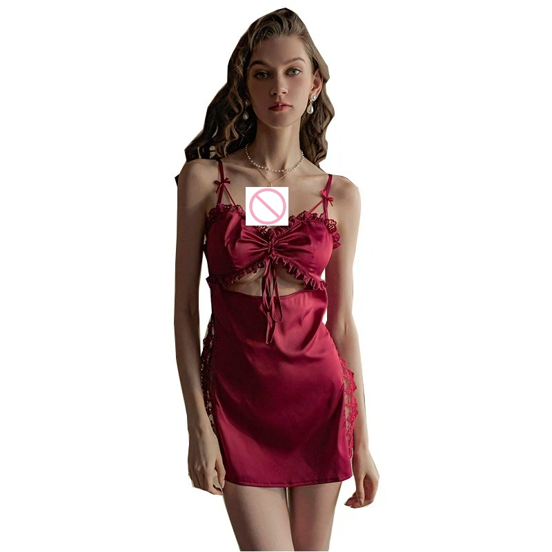 

TJ large size sexy suspender skirt women's home nightgown