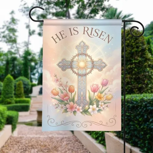 He Is Risen Banner Jesus Faith Resurrection Christian Easter Yard Flag Decor PPZ