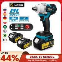 Gisam 520n.M Brushless Electric Impact Wrench 1/2 In Lithium-Ion Battery For Automotive Repair For Makita 18v Battery Pins