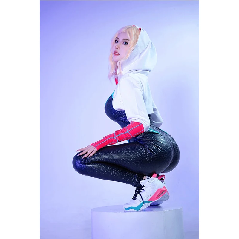 Animation Gwen one-piece suit PU one-piece suit cosplay tight elastic anime Halloween Carnival