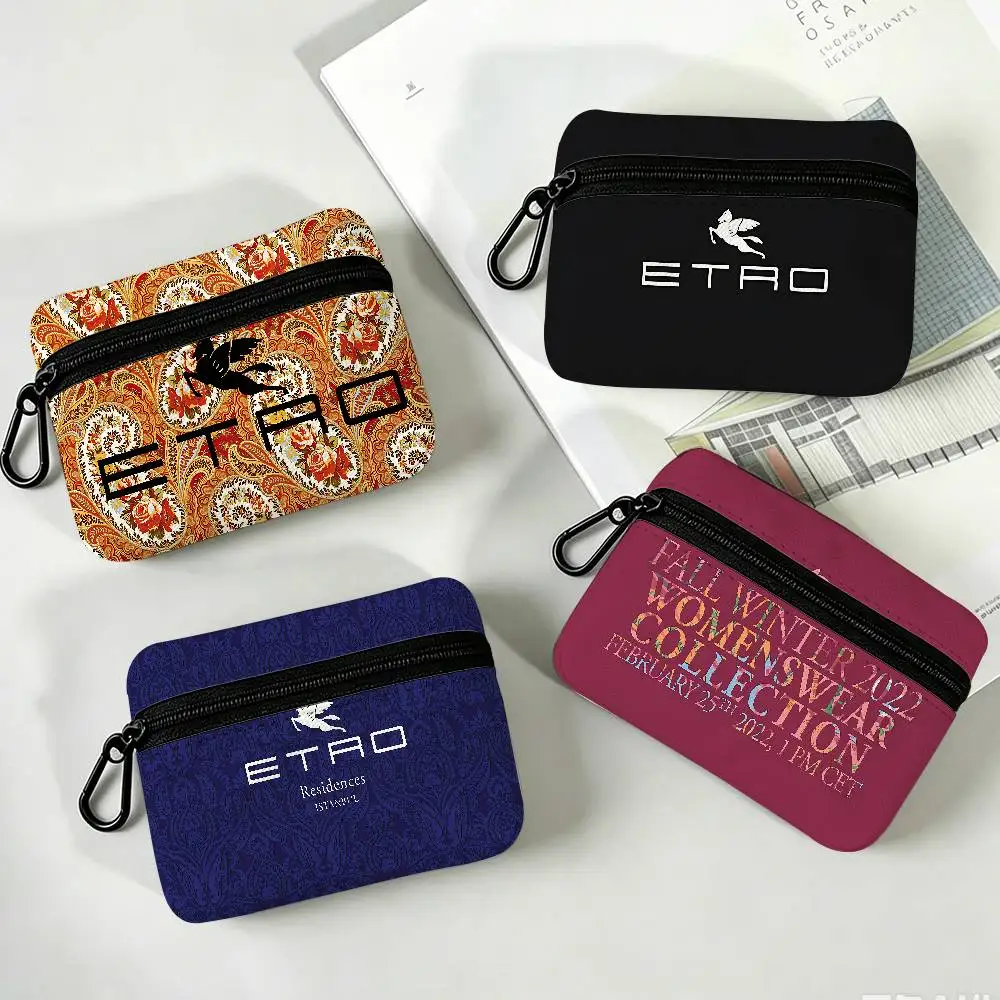 Brand E-Etro Daily Carry Oxford Fabric Small Coin Purse Multi-use Storage Pouch For Keys Cards Coins