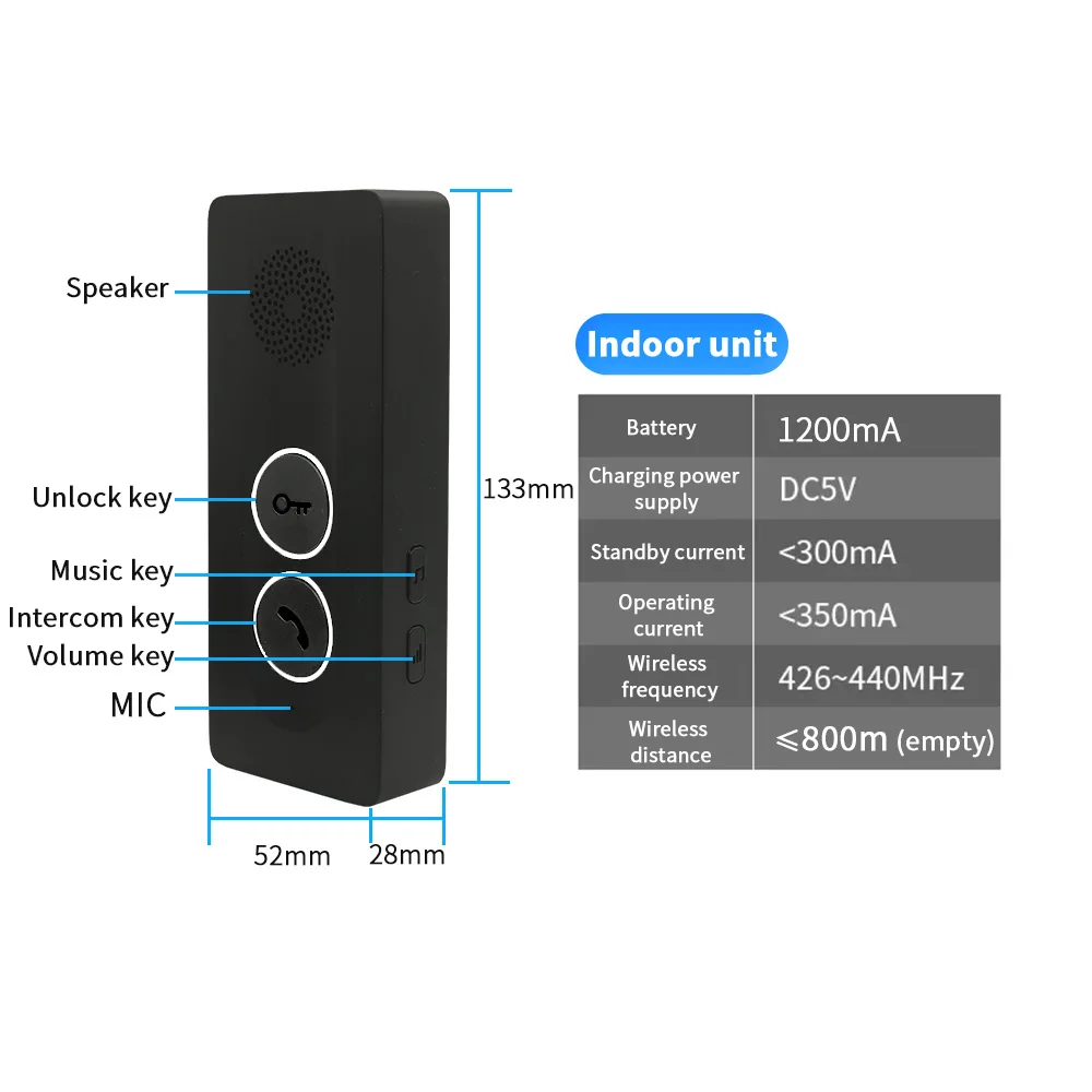 Wireless intercom doorbell wiring required built-in wireless signal two-way intercom one-button remote unlocking Voice Intercom