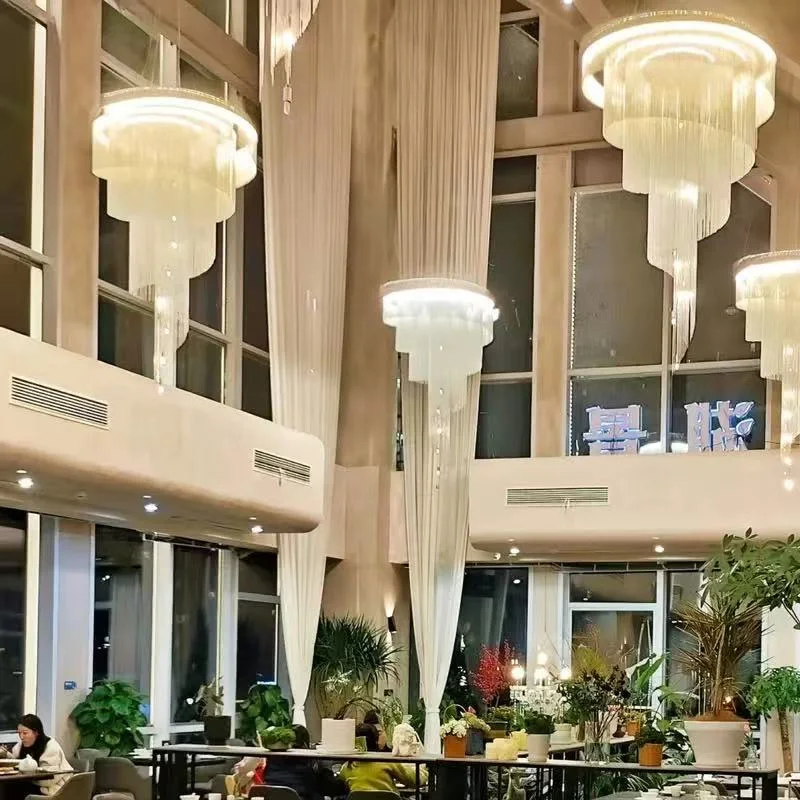 

Modern LED gold stainless steel tasseled chandelier for hotel stairwell decoration, ceiling lighting Glossy luminaire