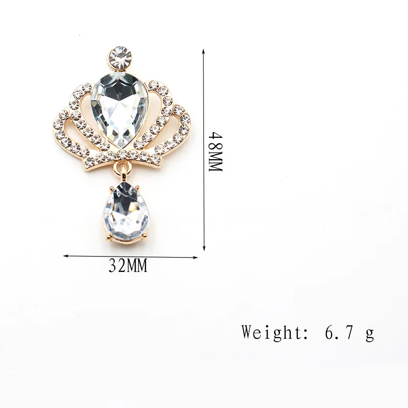 Crown Crystal Pendant Clasp, Alloy Rhinestone Clasp, DIY Wedding Dress Clasp, Gift Box, Decorative Accessories, 32x48mm, 10Pcs