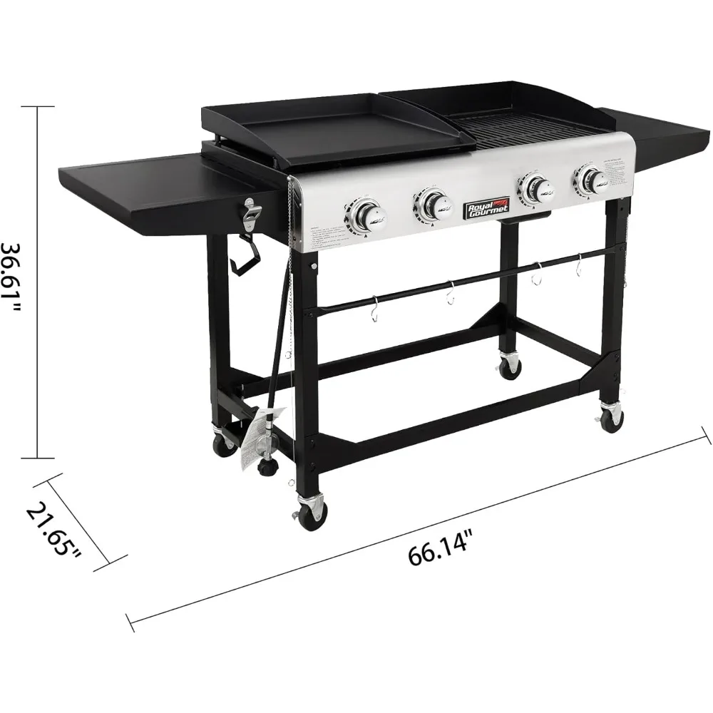 urner Gas Grill and Griddle Combo with Cover, 48,000 BTU, Flat Top Propane Grill Griddle Combo with Fol