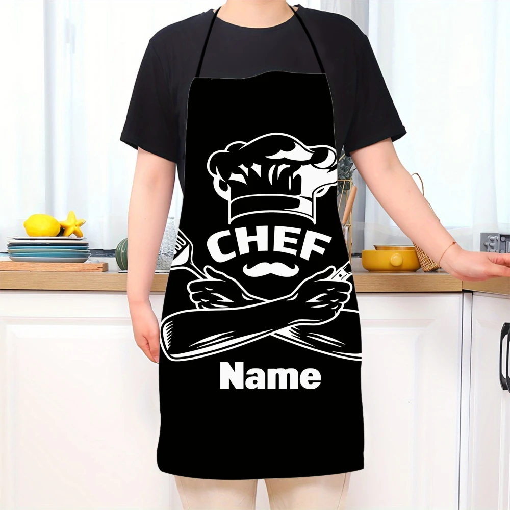 Custom Name Pattern Chef Hat Cooking Apron for Women Men Unisex Bib Kitchen Cooking Tablier Cuisine Chef Baking
