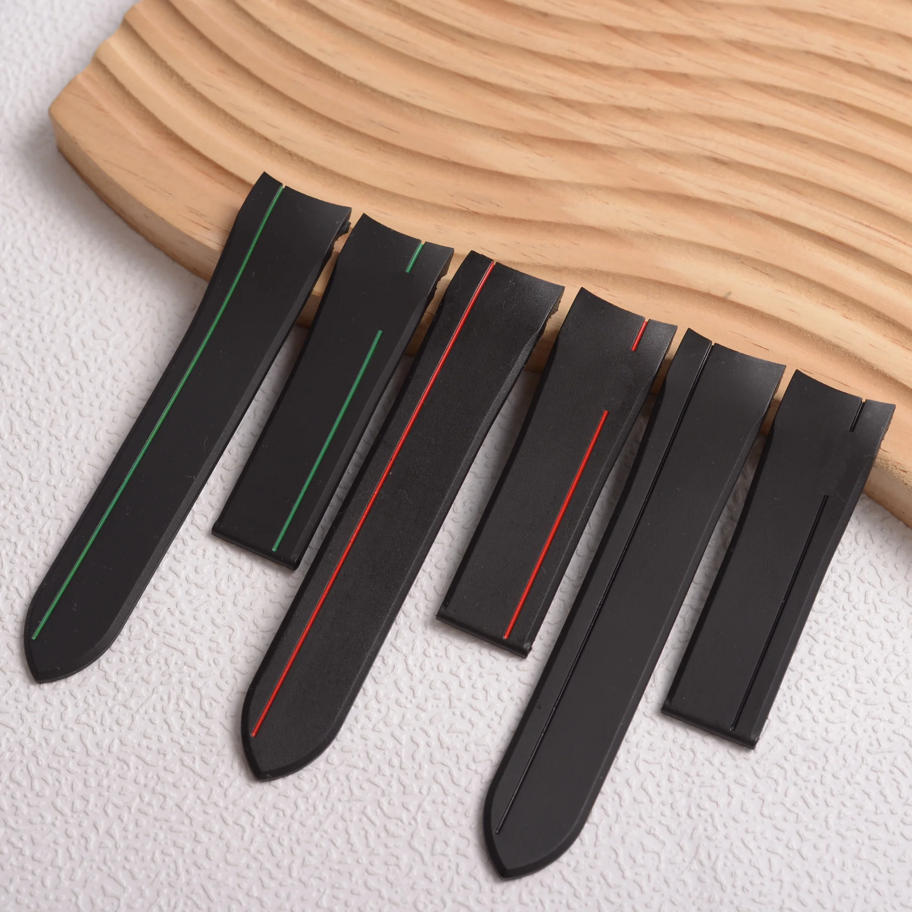 22mm Green Line Black Rubber Watch Strap For Rado HyperChrome