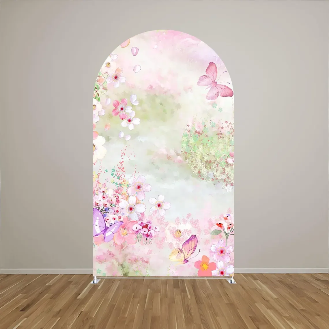 Mocsicka 2-Sided Arch Cover Pink Butterfly Flower Decoration Backdrop Baby Shower Arch Wall Kid Birthday Party Photo Banner Prop