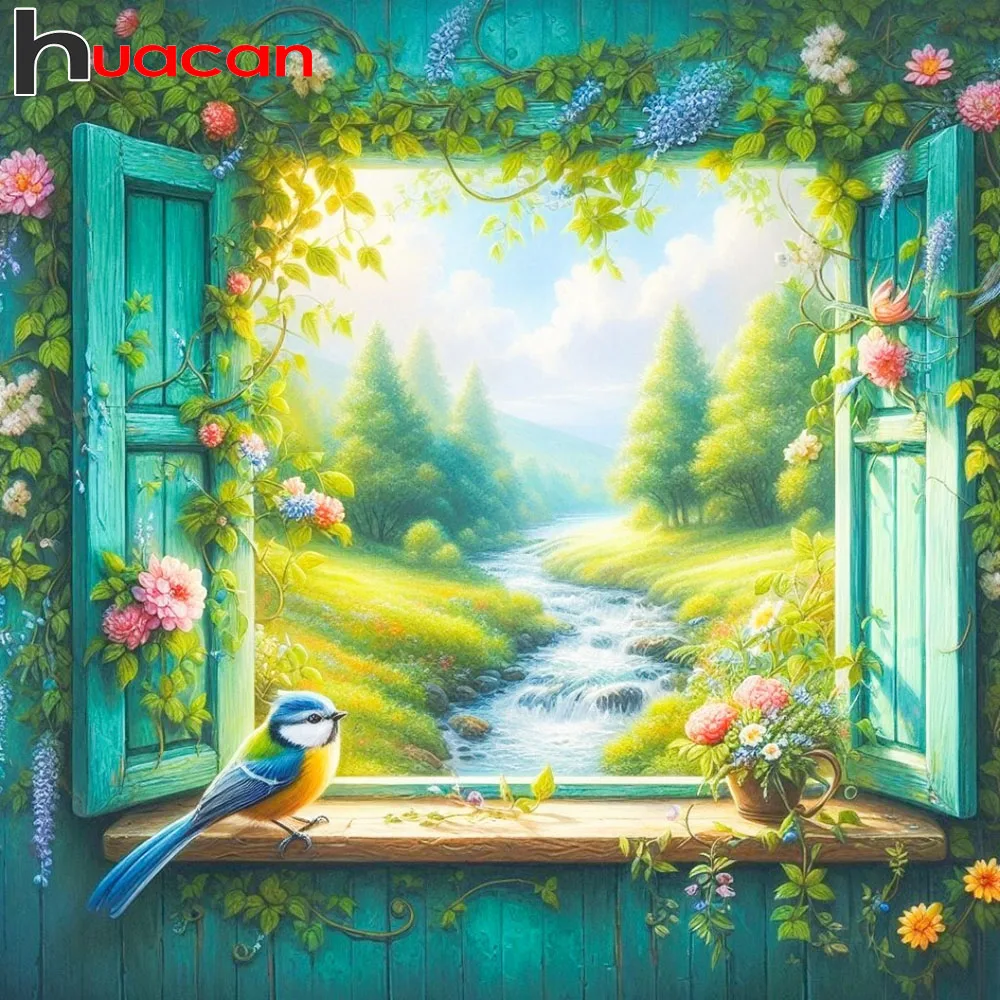 Huacan Full Diamond Painting Spring Tree Flower Diamond Embr