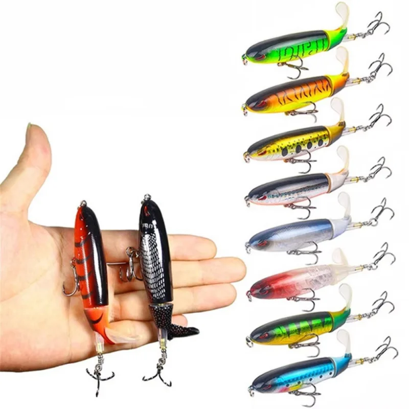 1/3/6/8 pçs topwater isca de pesca whopper popper isca artificial duro plopper macio rotação cauda equipamento de pesca isca de pesca