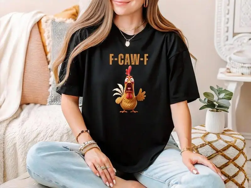 

Funny Chicken F-CAW-F Shirt, Rooster Humor Meme Tee,Silly Farm Animal Graphic Top, Birthday Gift for Men Women