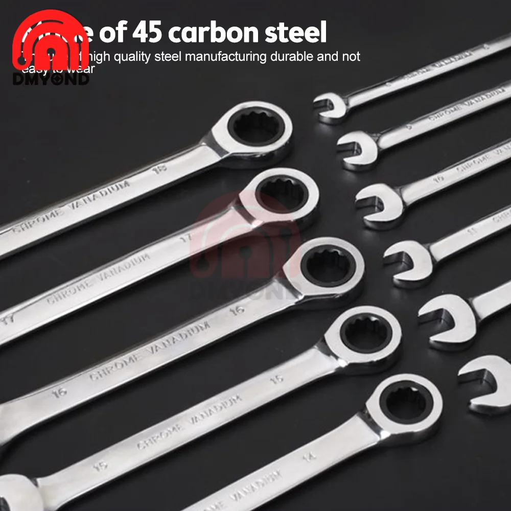 6,7,8,10,12,13,14,15,17mm Ratchet Spanner Combination Wrench Keys Gear Ring Tool Handle Chrome Vanadium Tool