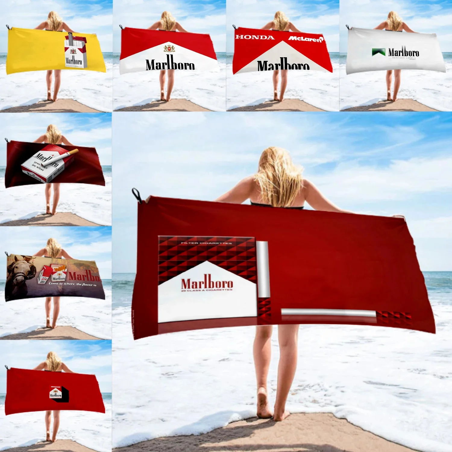 marlboros cigarette Microfiber Bath Towel beach towel female silk printed long skirt wrapped bikini covered sunscreen blanket