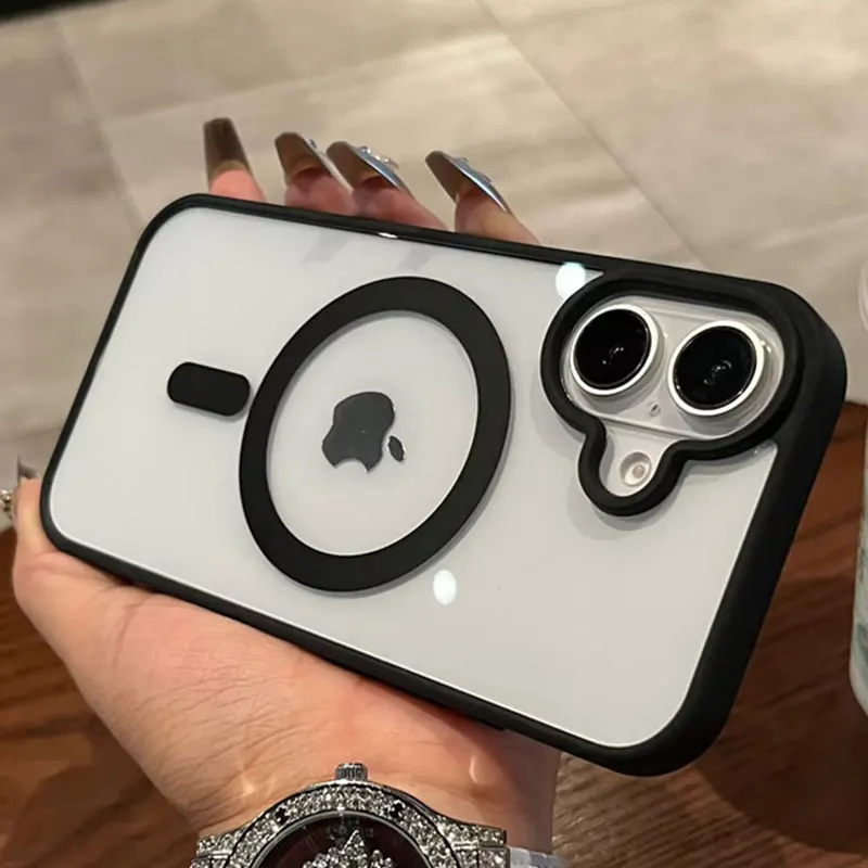 Funda transparente Magsafe de lujo para iPhone 17 16 15 14 13 12 11 Pro Max Mini 17 Air funda de parachoques de carga inalámbrica magnética