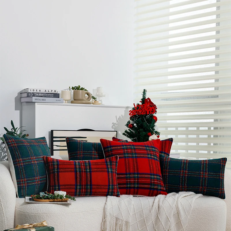 

Christmas Home Decoration 30x50cm Cushion Covers Red/Green Retro Plaid-Single Plush Pillow Cover for Couch Sofa Car Pillowcase