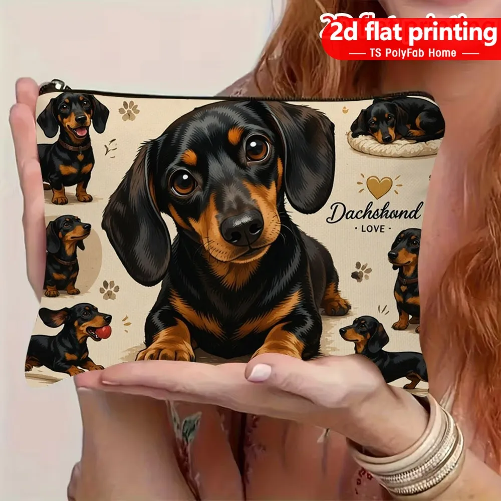 Dachshund Love Sausage Dog Collage Canvas Pouch Bag Cute Puppy Paw Pattern Pet Lover Gift Zipper Cosmetic Storage Bag Gift