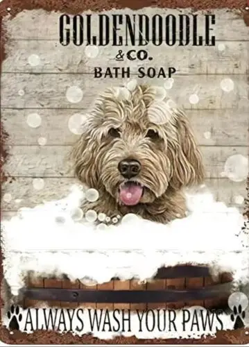 GOLDENDOODLE & CO. BATH SOAP METAL TIN SIGN ALWAYS WASH YOUR PAWS