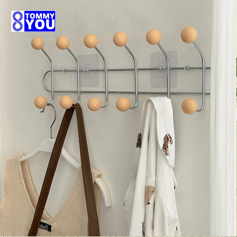 Metal Wood Ball Wall Coat Rack and Hat Rack Multi-Function Mounted Hook Hangers for Livingroom Bedroom Decorative Hook Up Floor