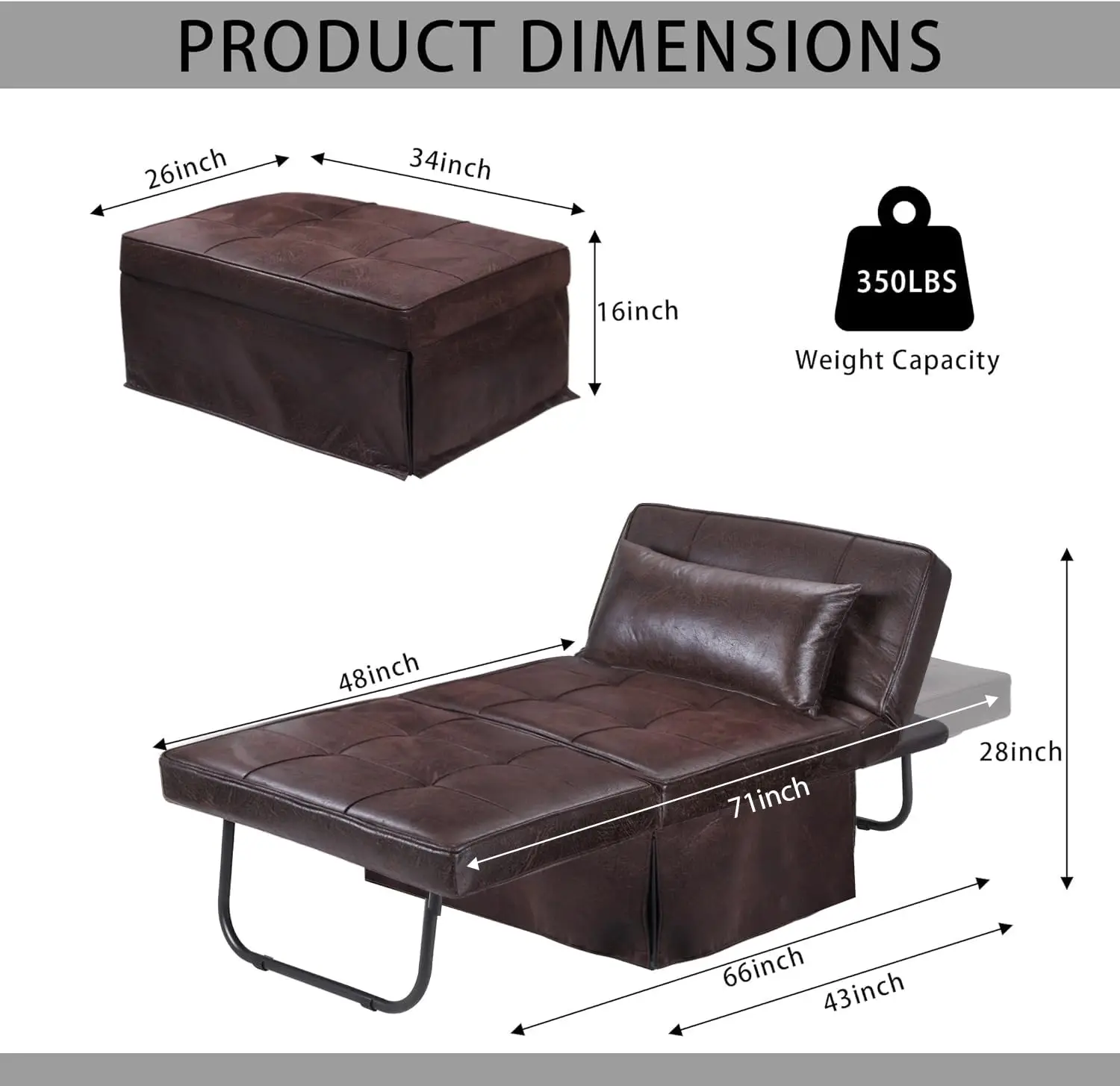 Sofa Bed, Set of 4 in 1 Multi-Function Folding Ottoman Breathable Linen Couch Bed with Adjustable Backrest Modern, Customized