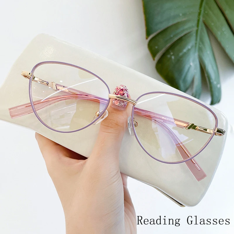 

New Fashion Brand Design Cat Eye Alloy Frame Photochromic Presbyopic Anti Blue Ray Women Sunglasses Prescription Reading Glasses