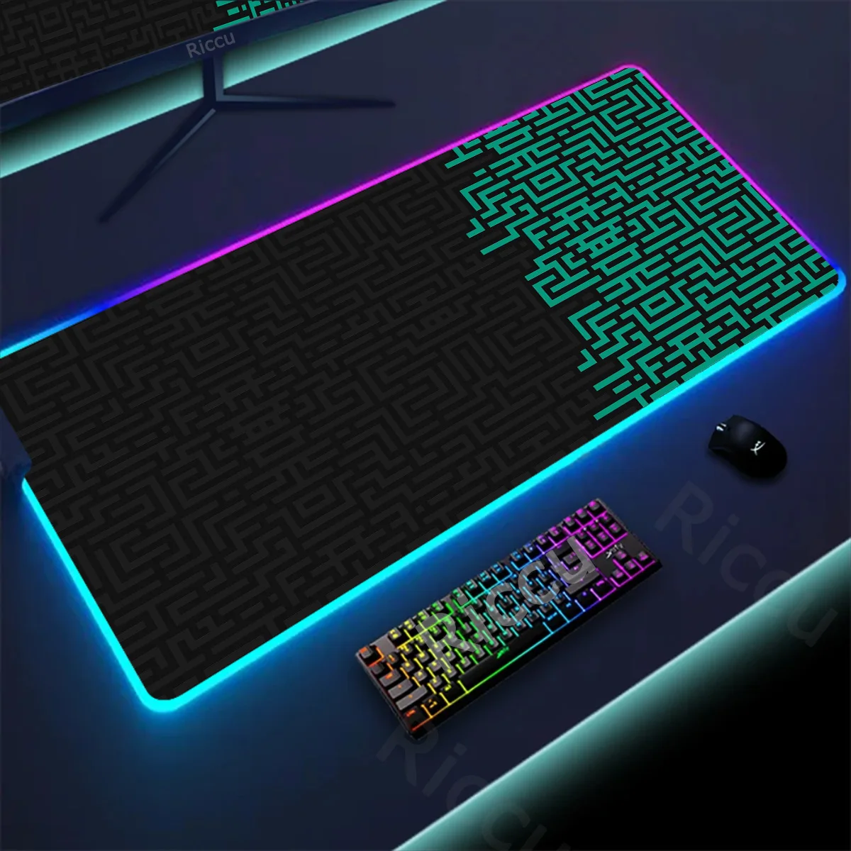 Xxl RGB Extended Mousepad Line Art Design Gaming Deskmat Computer Office Accessories Anti-skid Geometric Mouse Pad Luminous Rugs