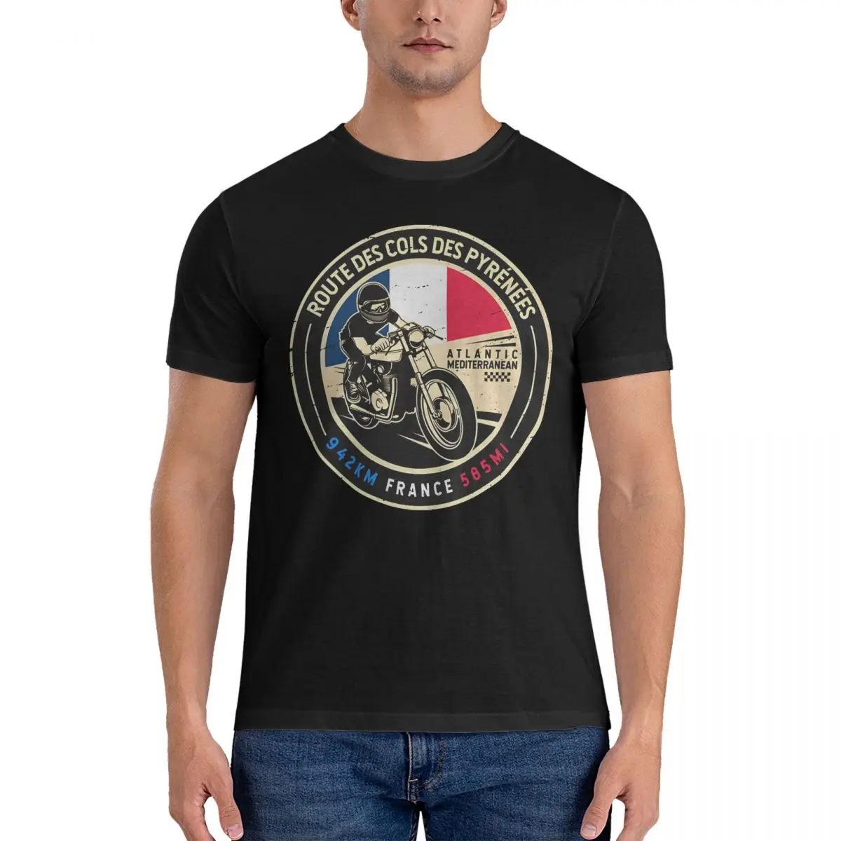 Men Route Des Cols Pyrenees Motorcycle T Shirts motorbike Pure Cotton Clothing Novelty O Neck Tee Shirt Graphic Printed T-Shirts