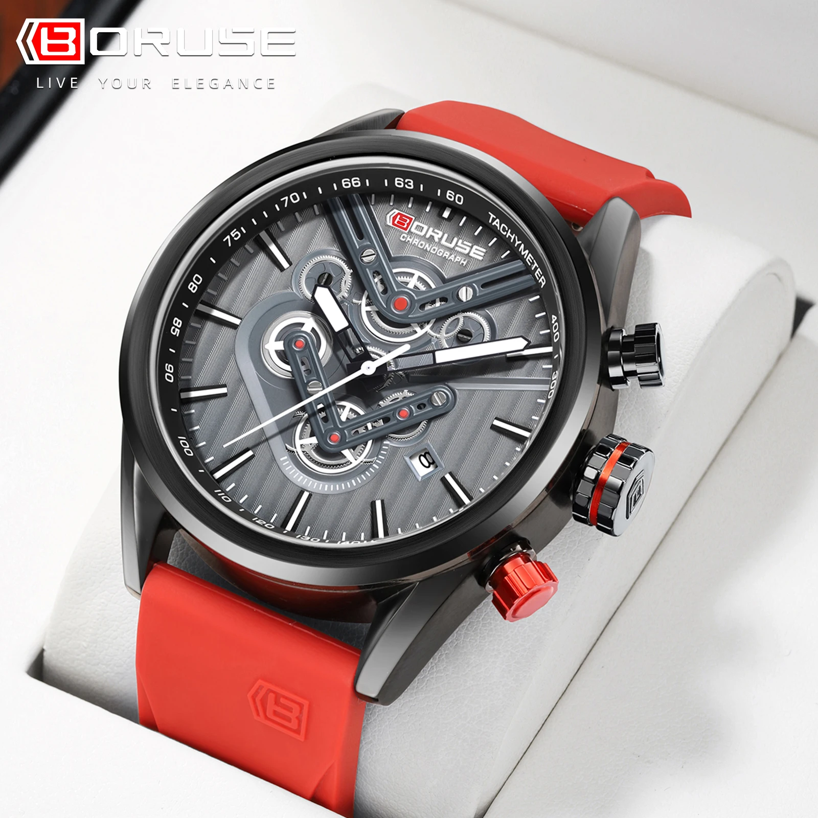 BORUSE Fashion Sports Watches for Men Business Casual Wrist Watches Male Silicone Quartz Waterproof Watch Relogio Masculino