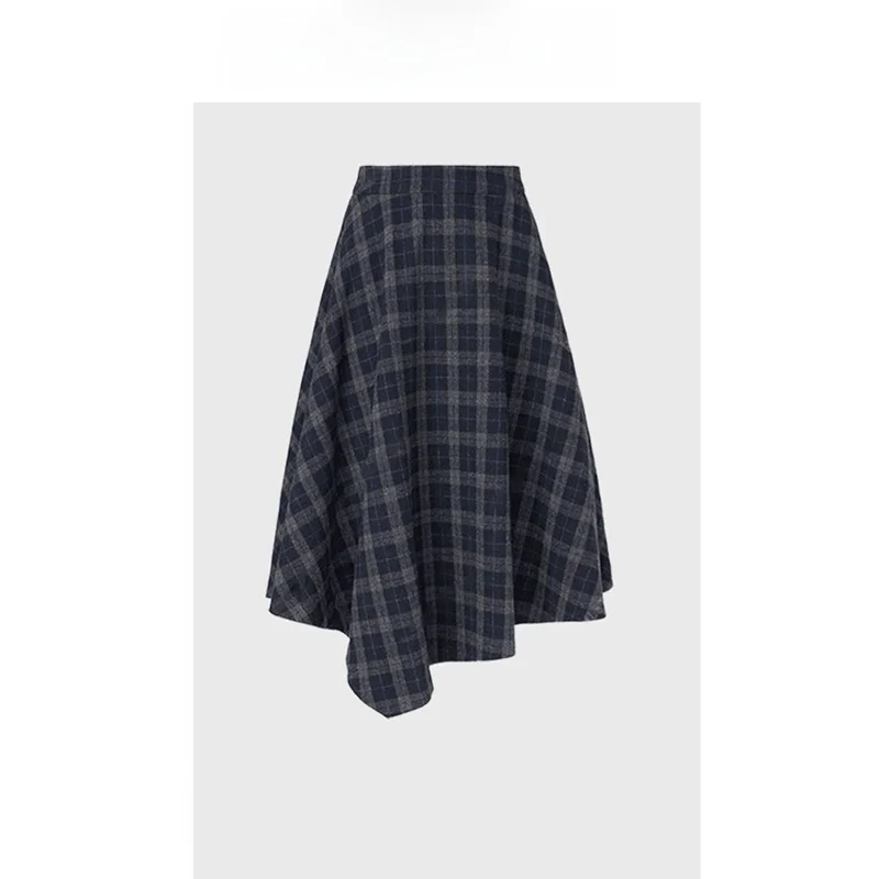 

Artistic Sle High Waist Midi Skirt Korean Version Plaid A-Line Skirt Ele Lady Autumn Winter Faion Commute Polyester F...