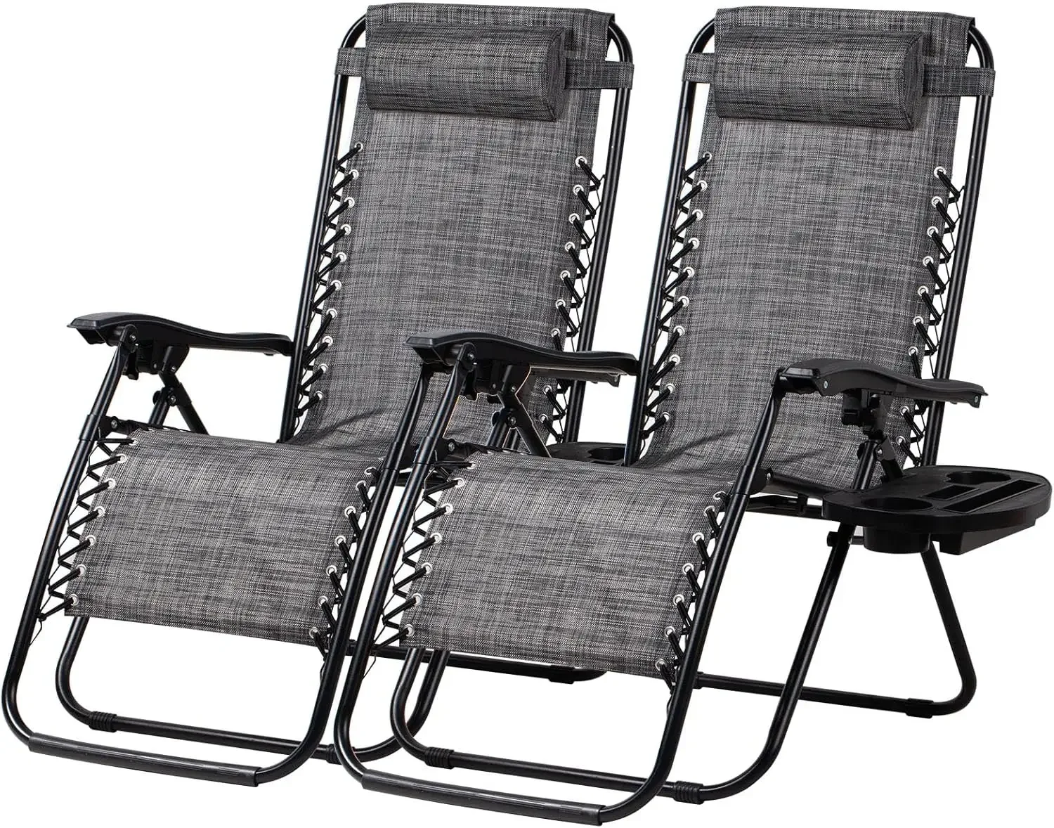 Set of 2 Relaxing Recliners Patio Chairs Adjustable Steel Mesh Zero Gravity Lounge Chair Beach Chairs with Pillow and Cu