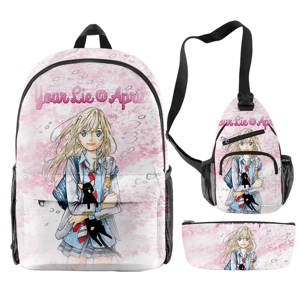 

Luxury Popular Funny Your lie in April Anime 3D Print 3pcs/Set pupil School Bags Travel Laptop Backpack Chest Bag Pencil Case