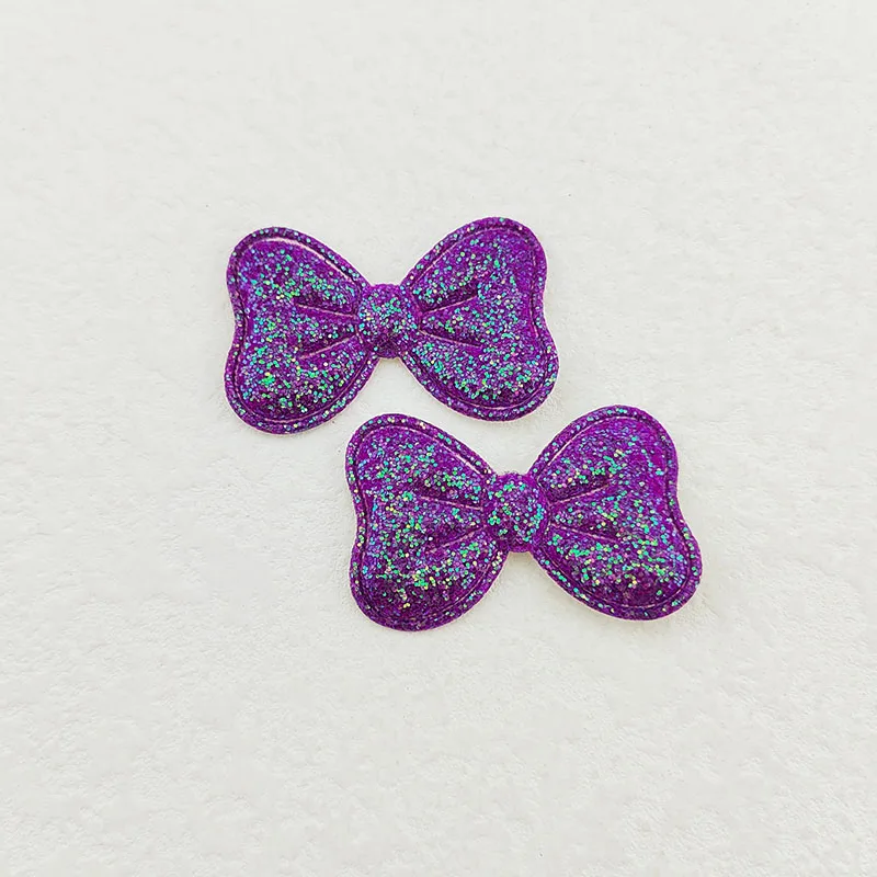 100 Stück Glitzer-Stoff-Schleifenapplikationen 4x2,5 cm für DIY-Nähprojekte, Kopfbedeckungen, Haarspangen, Schleifendekorationen, Aufnäher für Kleidung und Hüte – Detail 15
